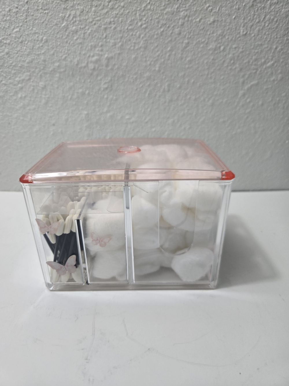 Clear Acrylic Cosmetic Organizer with Pink Lid  Multi-Compartment Storage Plasti